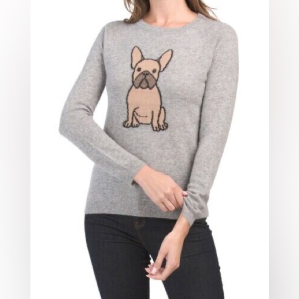 NWT Philosophy 100% Cashmere Sweater French Bulldog